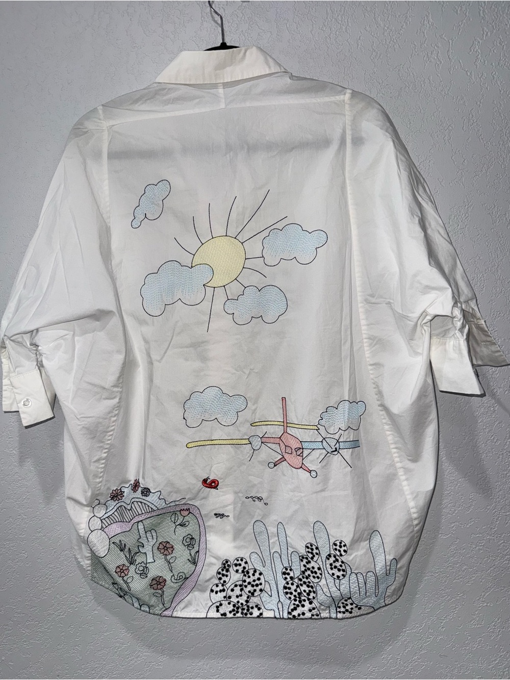 Eisle White Embroidered Desert Landscape Oversized Button Down Shirt - Picture 2 of 13